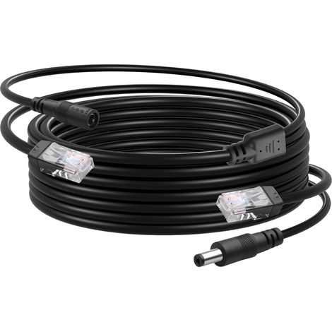 Câble Ethernet RJ45 et DC de 16,4 m, Ethernet POE CAT5 avec bloc d'alimentation, Cat 5 RJ45 + câble d'alimentation de caméra DC 5,5 x 2,1 mm, pour systèmes de caméra de surveillance CCTV (1/5)