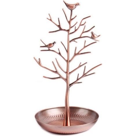 Socle de présentation pour bijoux en forme d'arbre à oiseaux, porte-bijoux ornements boucles d'oreilles collier, couleur bronze (1/4)