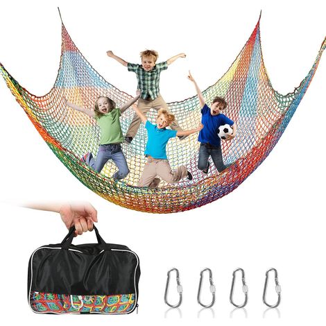 Filet d'escalade pour Aire de Jeux - Double Couche - Filet de sécurité pour Enfants - Balançoire de Jardin - Filet de sécurité Anti-Chute pour Aire de Jeux - Couleurs Arc-en-Ciel (3 x 3 m) (1/5)