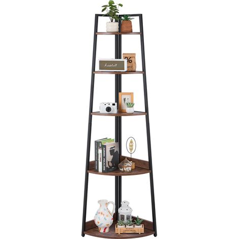 Étagère d'angle à 5 Niveaux, bibliothèque du Coin, Hauteur 178 cm, Meuble de Rangement Mural avec Cadre en métal et étagères en Bois, Porte-Plantes étroite, pour Chambre, Salon, Bureau, Cuisine (1/5)
