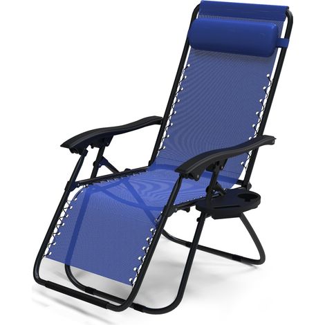 VOUNOT Zero Gravity Chairs, Garden Sun Loungers with Cup and Phone Holder, Blue