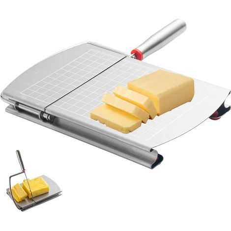Planche à découper le fromage avec lame, trancheuse à fromage avec grilles de mesure, coupe-fromage en acier inoxydable pour couper le beurre, la saucisse et le pain (1/5)