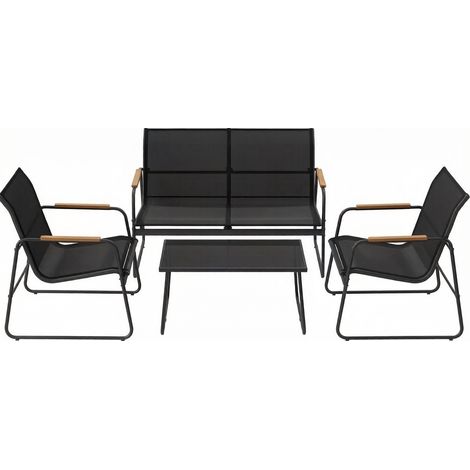 Salotto da giardino 4 pezzi 75x112x78 cm nero metallo vetro temperato - CHICFURN (1/5)