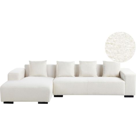 Corner Sofa 4 Seater LUNGO Boucle White Right Hand (1/5)