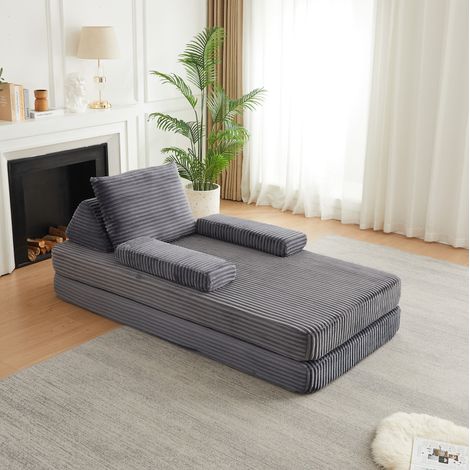 Divano letto modulare in velluto a coste grigio 211,5 x 106,5 x 62 cm HAVRYA (1/5)