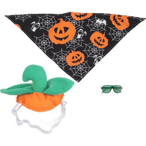 3 pièces accessoire de déguisement pour animaux de compagnie, chapeau lunettes écharpe motif citrouille, pour chien et chat, Halloween (1/5)