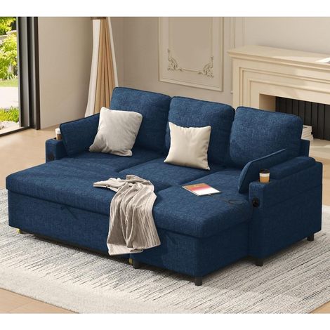 Schlafsofa Ecksofa mit Stauraum, ausziehbar, L-Form, blau (1/5)