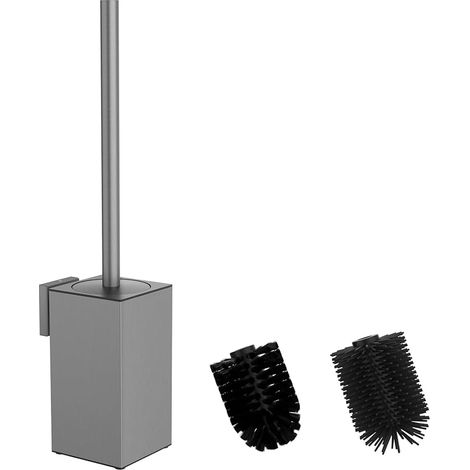 Toilet Brush 304 Stainless Steel Toilet Brush Kit Wall Mount Toilet Brush Holder Brush Heads Grey Square (1/5)