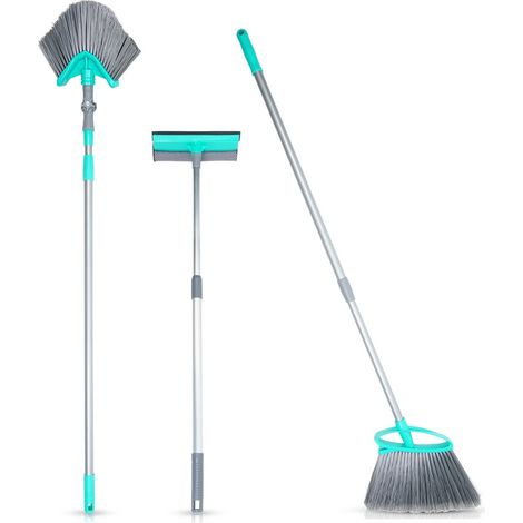 Kit de nettoyage : balai, raclette à vitres, balai télescopique à poussière et toiles d'araignée, 3 pièces. (1/5)