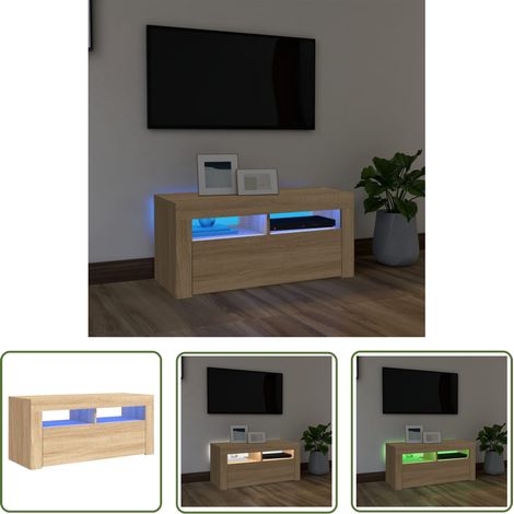 The Living Store Meuble TV avec lumières LED chêne sonoma 90x35x40 cm - Meuble Tv - Meuble Téléviseur - Armoire Tv - Télévision Murale - Rangement Media (1/5)