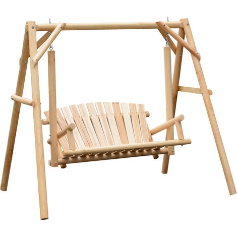 Outsunny Outdoor 2 Seater Swing Chair Larch Wood Garden Swing Seat Porch Hammock Bench Lounger