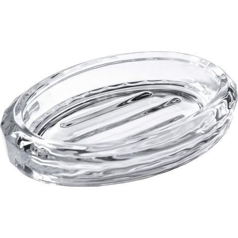 Clear Glass Soap Dish with Embossed Grooves, Heavy Oval Soap Dish for Bathroom Shower Kitchen Sink (1/5)