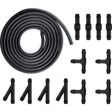 4 m Scheibenwischerschlauch-Set – Scheibenwaschanlage mit 12-teiligem Anschlussstück (YIT-Typ) – Windschutzscheibenschlauch – Schwarz