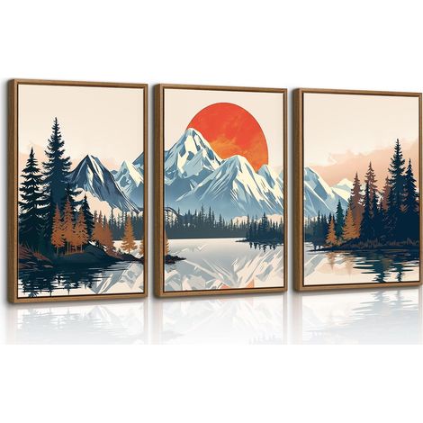 Vintage Tableau Toile Peinture Encadré Nature Paysages de Montagne (1/5)