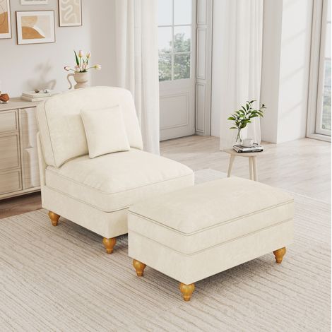 Sillón relax 83,5x78x93 cm blanco con reposapiés móvil y cojín, chenilla MEUBLIV (1/5)