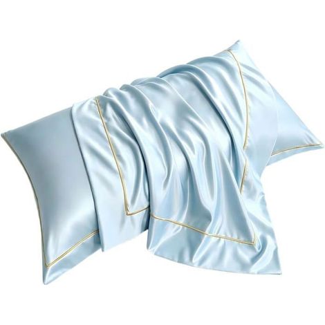 Taie d'oreiller rafraîchissante en soie glacée, housse de coussin en polyester doux et respirant bleu, 48 x 74 cm (1/5)