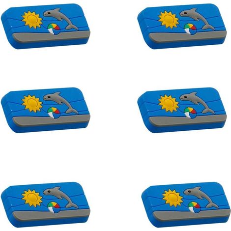 Lot de 6 boutons caoutchouc souple, forme dessin animé requin, pour poignées d'armoires et tiroirs chambre enfant. (1/5)