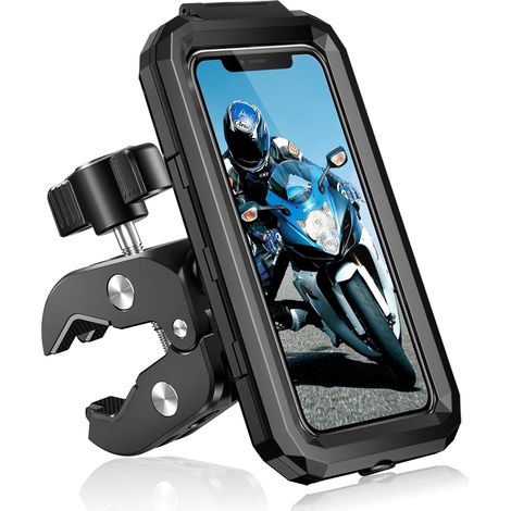Support Telephone étanche Universel Support Téléphone Vélo 360° Rotation Anti Vibration Porte Smartphone Scooter avec Écran Tactile VTT Support Guidon pour 5,5-7,0 Pouces Smartphones (1/5)