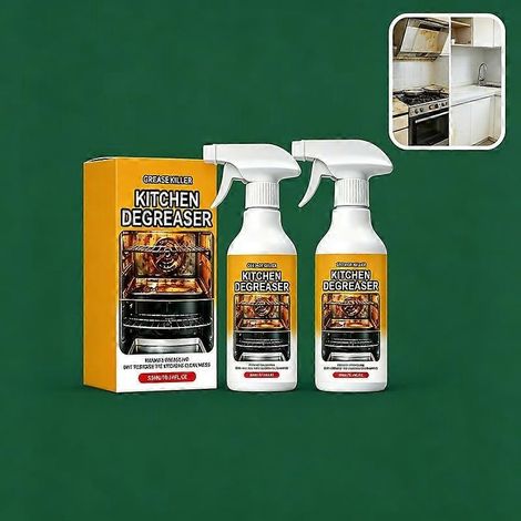 2 piècesSpray dégraissant puissant (1/2/3 unités), nettoyant multi-surfaces, idéal pour les cuisinières et les hottes, non abrasif et inodore - 300 ml / 10,14 oz (1/5)