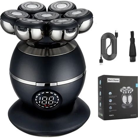 (Rasoir noir uniquement) Tête flottante 7D, rasoir électrique, base de chargement, tondeuse de finition (1/5)