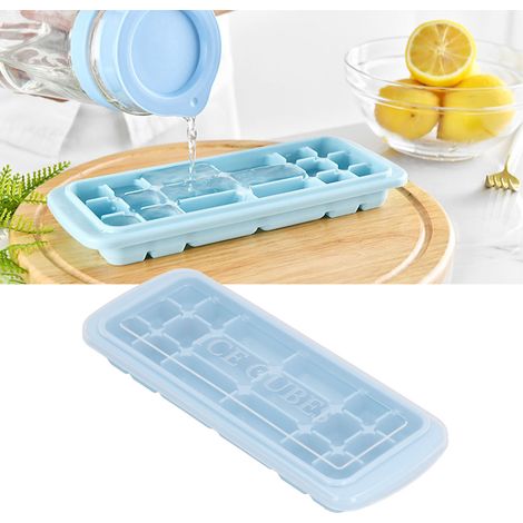 Moule à glaçons rectangulaire en silicone bleu multi-usages avec couvercle, idéal pour gâteaux et sushis.