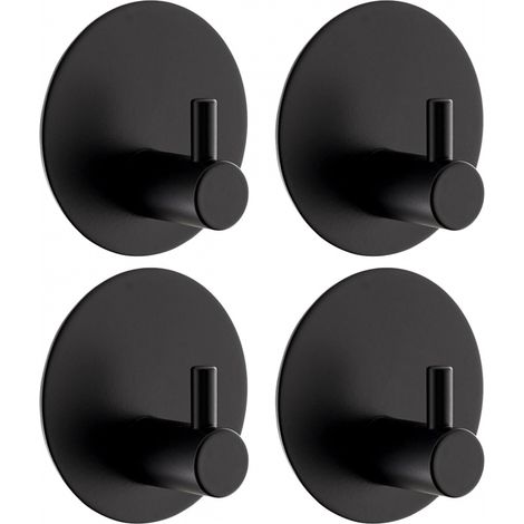 BEBUSINGOTO ganchos adhesivos de pared, gancho circular de acero inoxidable 304, gancho autoadhesivo de pared con almohadilla adhesiva, gancho adhesivo de pared para baño (negro) (1/5)