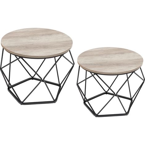 Table Basse Ronde, Lot de 2, Table d’Appoint, Bout de Canapé, Style Industriel, Plateau Amovible, Cadre en Acier, pour Salon, Grège et Noir (1/5)