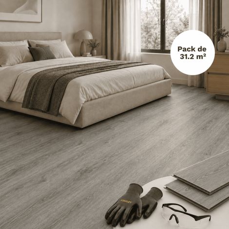 SPC Vinylboden Klick Grau Eiche 31,2 m² - Integrierte Trittschalldämmung, 0,5 mm Nutzschicht (1/5)