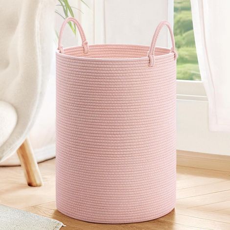 Geflochtener Wäschekorb aus Seil, Rosa, 35x50 cm, mit Henkel (1/5)
