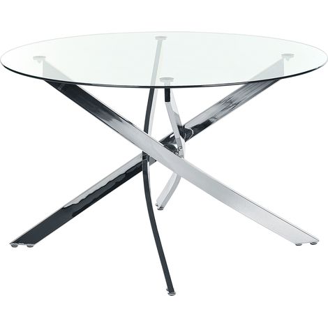 Mesa de comedor redonda glamour ⌀120 cm tablero de vidrio templado patas plateadas Maramo