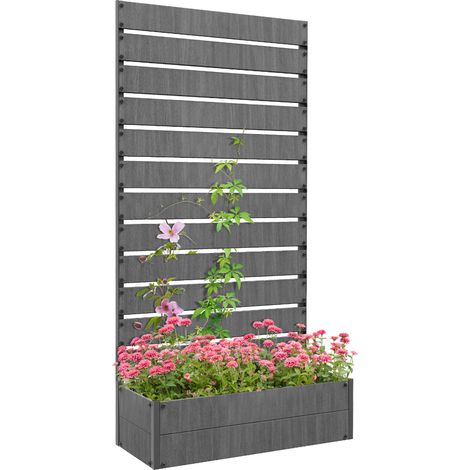 Raised Bed for Garden, Planter with Trellis for Climbing Plants, Vines, Planter Box with Drainage Gap, Dark Grey (1/5)