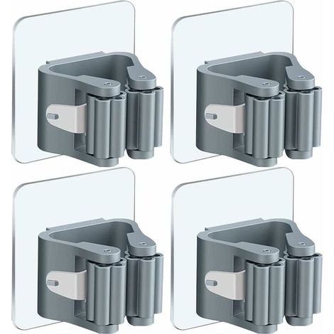 SHINING HOUSE Besenhalter-Gestell, selbstklebender Mopphalter, Wandmontage, Besenhalter, multifunktionales Mopphalter-Gestell mit Haken, Aufbewahrungshaken, Mopp-Clip für Küche, Garten, Balkon, Garage (1/5)