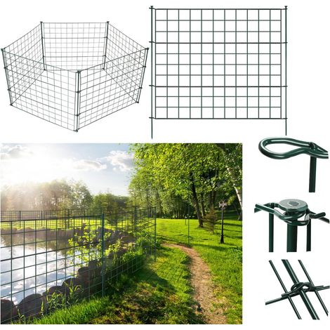 Clôture d'étang, 15 pièces - Longueur : 3,75 m - Clôture métallique verte - Avec 33 éléments de clôture, 15 éléments de clôture et 18 barres de fixation - Enclos pour animaux (droit) (1/5)