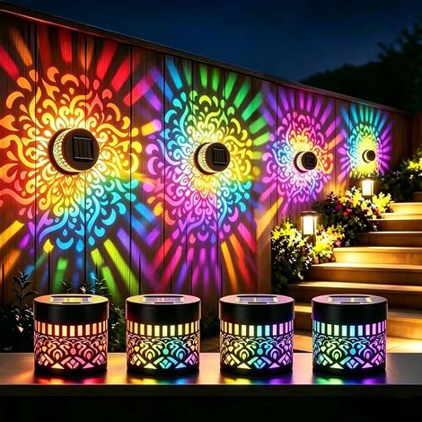 Lampe Solaire Mandala Exterieur Decorative,Fleur de Lumiere Solaire Murale Exterieur,Éclairage de jardin étanche IP65 pour mur extérieur, terrasse, marches,lampe de clôture étanche (1/5)