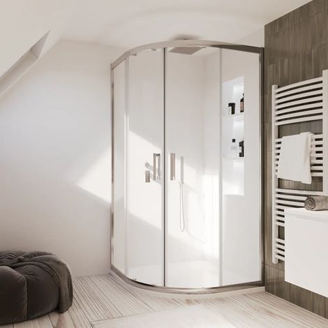 Cabine de douche 90 x 90 cm semi circulaire ouverture coulissante verre transparent 6 mm h 180 Java (1/4)