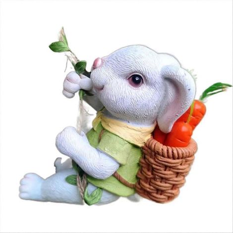 Charmante statue de lapin en résine pour la décoration de jardin, sculpture animale d'extérieur, ornement à suspendre, parfait pour la terrasse et le jardin. (1/5)