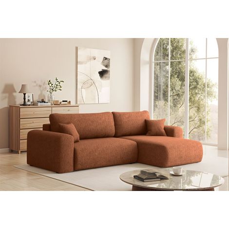 Ecksofa Schlafsofa FLORA Stoff Verita Ziegelrot Ottomane Rechts