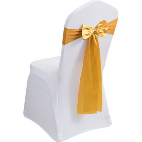 Nœuds de chaise en satin - 20 pièces - Rubans de chaise pour décoration de mariage, banquet et autres événements - Nœuds décoratifs, jaune doré (1/5)