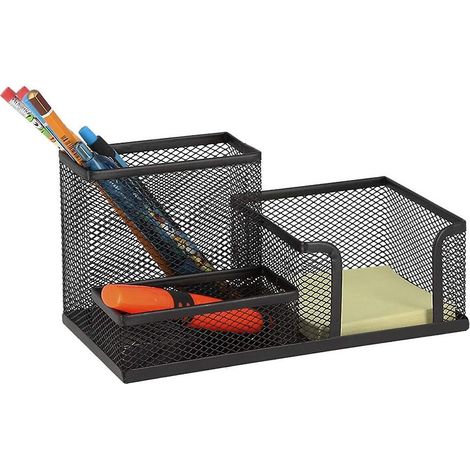 Büro-Stiftehalter, Metall, 3 Fächer, Schwarz (1/3)