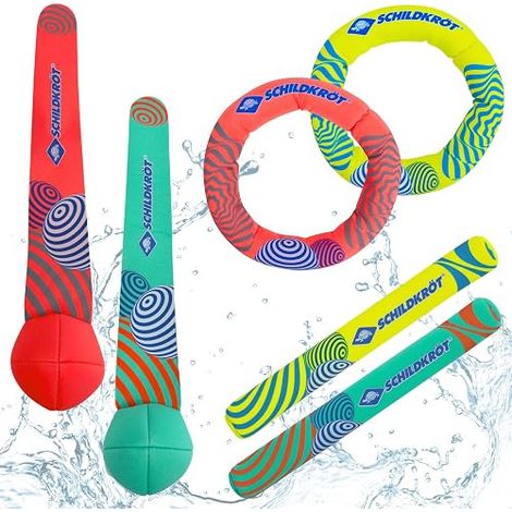 SCHILDKRÖT LOT DE 6 ACCESSOIRES DE PLONGÉE EN NÉOPRÈNE AVEC 2 ANNEAUX, BAGUETTES, BALLES, SABLE ET DEBOUT 970325, MULTICOLORE