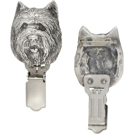 Cairn Terrier - Brosche mit Clip, Startnummernhalter, versilbertes Abzeichen für Hundeausstellungen von Art-Dog