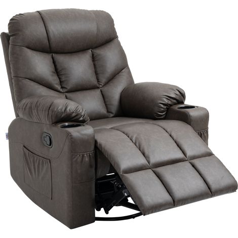 Manual Reclining Chair, Recliner Armchair with Faux Lear, Footrest, Cup Holders, 86x93x102cm, Brown (1/5)