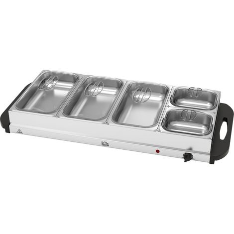 5 Tray Electric Food Warmer Buffet Server with Warming Plate, Cool Touch Handles, Adjustable Temperature, 300W, 3 x 2.4L 2 x 1L Pans (1/5)