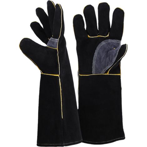 Mit Aluminiumfolie gefütterte Ofenhandschuhe, hitzebeständig bis 500 °C, 40 cm, perfekt für Backofen-Kochecken (schwarz) (1/5)