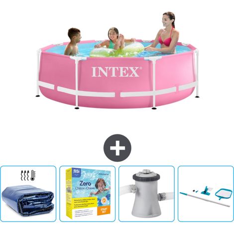 Piscine Intex Cadre Rond - 244 x 76 cm - Rose - Incluse Accessoire CB14