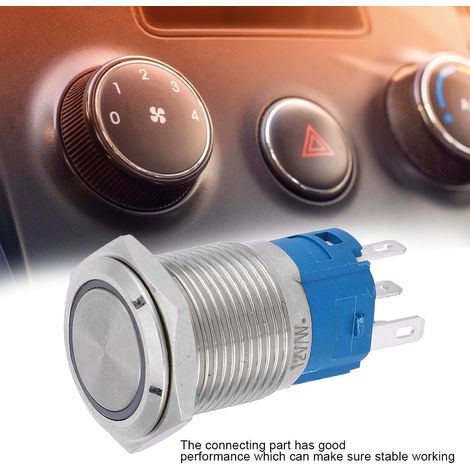 Interrupteur bouton-poussoir métallique 16 mm rappel auto 1NO 1NC voyant LED blanc 5V pour modification voiture (1/5)