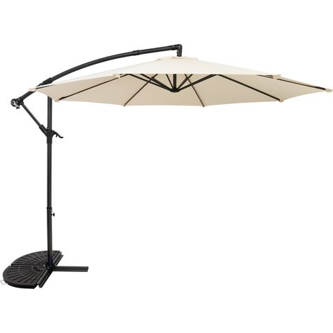Parasol Banane à Mât Déporté Suspendu Crème 3 m & Demi-Pied Jardin Terrasse Extérieur Manche Manivelle Imperméable Protection Aux UV Base Croisé 8 Baleines [Housse de Pluie INCLUS]
