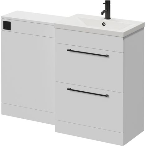 Napoli 390 Cento Gloss White 1200mm 2 Drawer Vanity Unit Toilet Suite with Glide Basin - 1200mm - Matt Black 320mm HandleWithout Kingston Toilet Pan