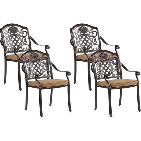 Set of 4 Garden Chairs with Cushions SALENTO Metal Dark Brown