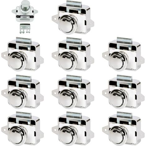 10 Pack Push Button Door Locks Camper Large Cabinet Catch Cabinet Door Lock Furniture Lock for RV, Caravan, Yacht, Cabinet, Door, Silver (1/5)